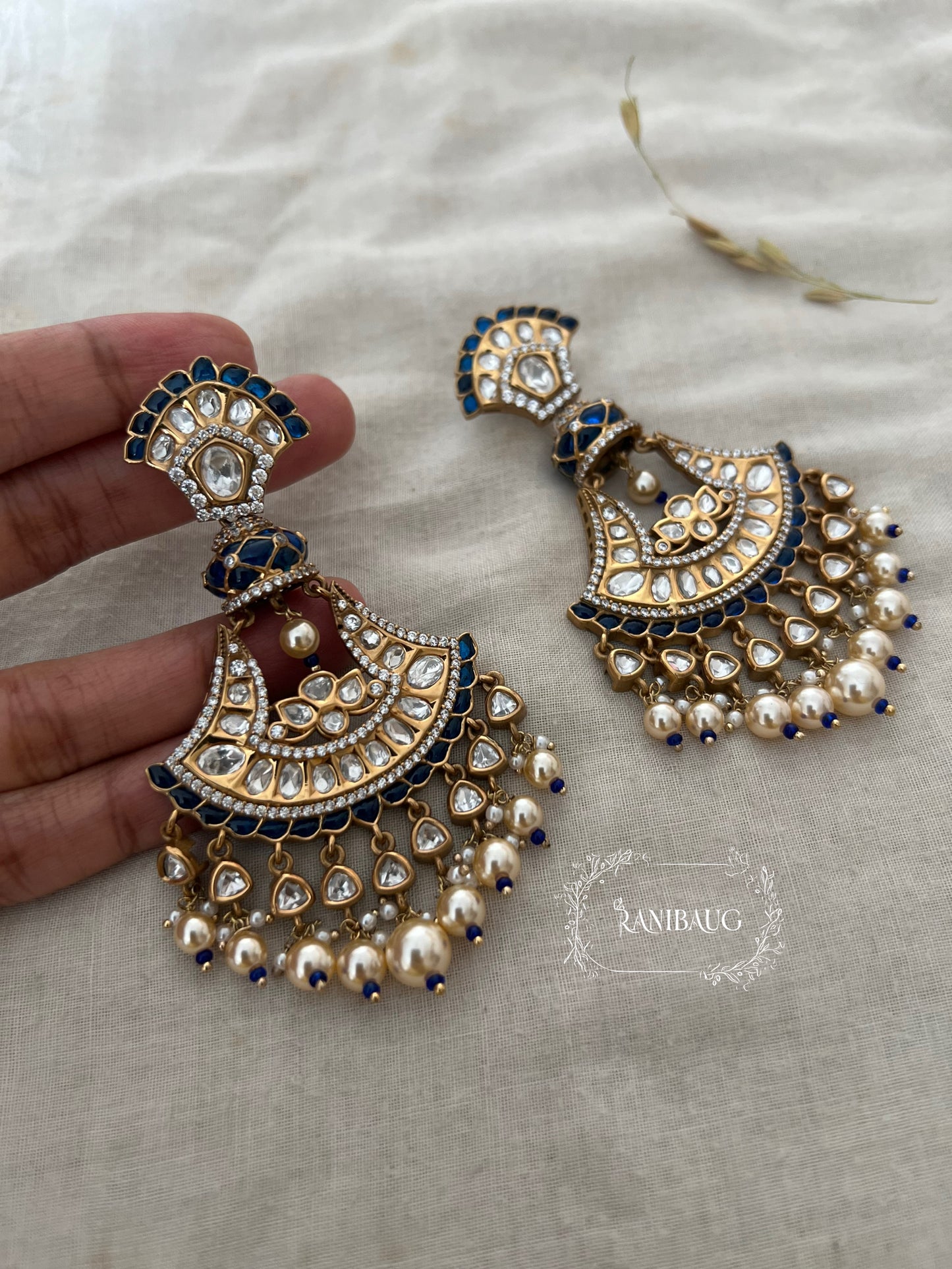 Aditi Victorian Inspired Chandelier Earrings Chandbali With Two Layered Pearl Fringe By Ranibaug