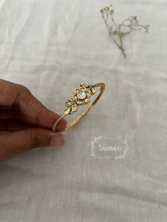 Advita Gold Finish Polki Floral Bud With Leaves Subtle Bracelet By Ranibaug