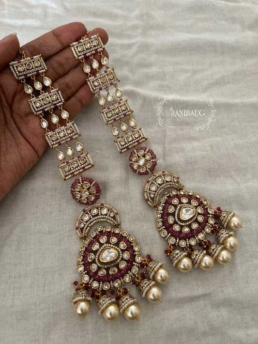 Advita Long Kundan Pearl Royal Hair Chain Chandbali Earrings By Ranibaug