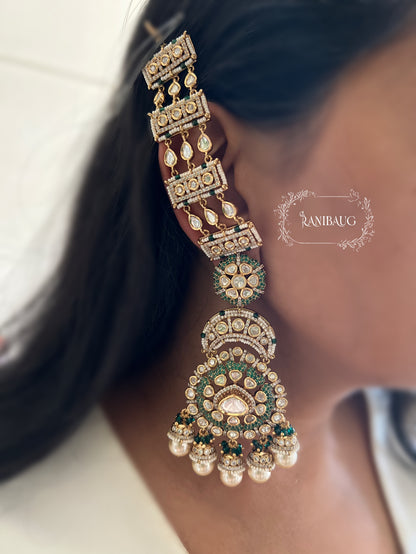 Advita Long Kundan Pearl Royal Hair Chain Chandbali Earrings By Ranibaug