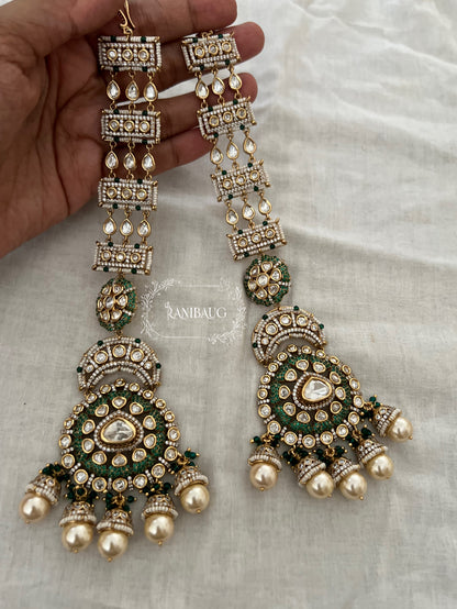 Advita Long Kundan Pearl Royal Hair Chain Chandbali Earrings By Ranibaug