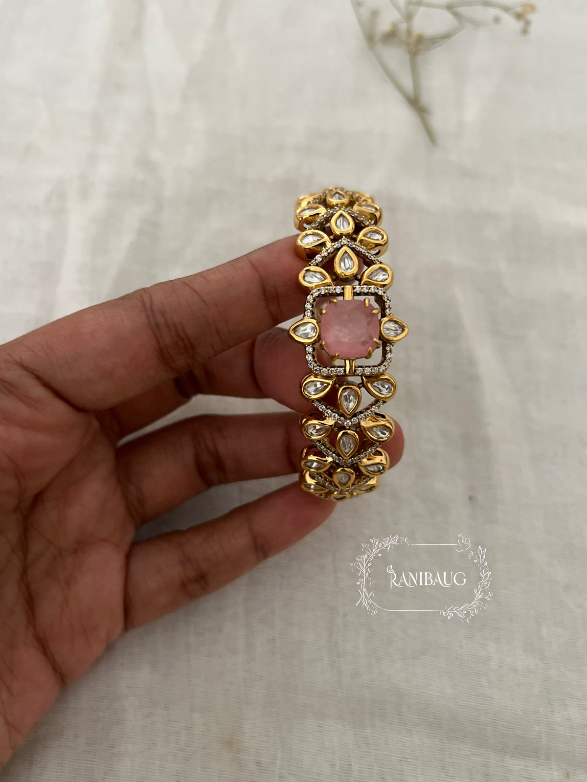 Ahana Gemstone Motif Teardrop Kundan In Rich Gold Outline Designer Festive Bracelet By Ranibaug