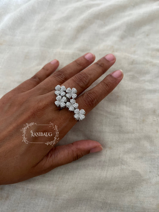 Aisha Floral Bloom Luxe Diamond Dual Finger Ring Jewelry By Ranibaug