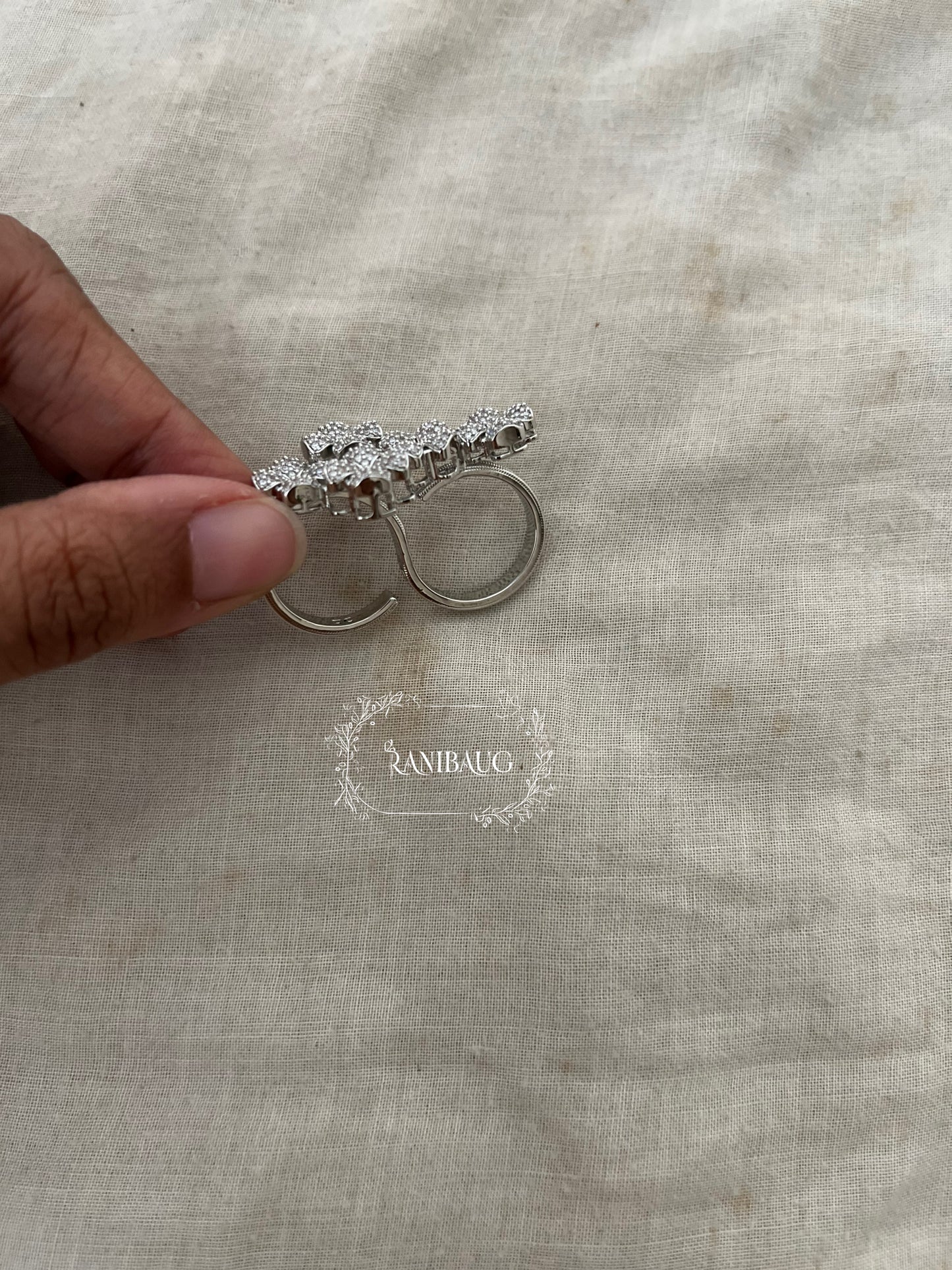 Aisha Floral Bloom Luxe Diamond Dual Finger Ring Jewelry By Ranibaug