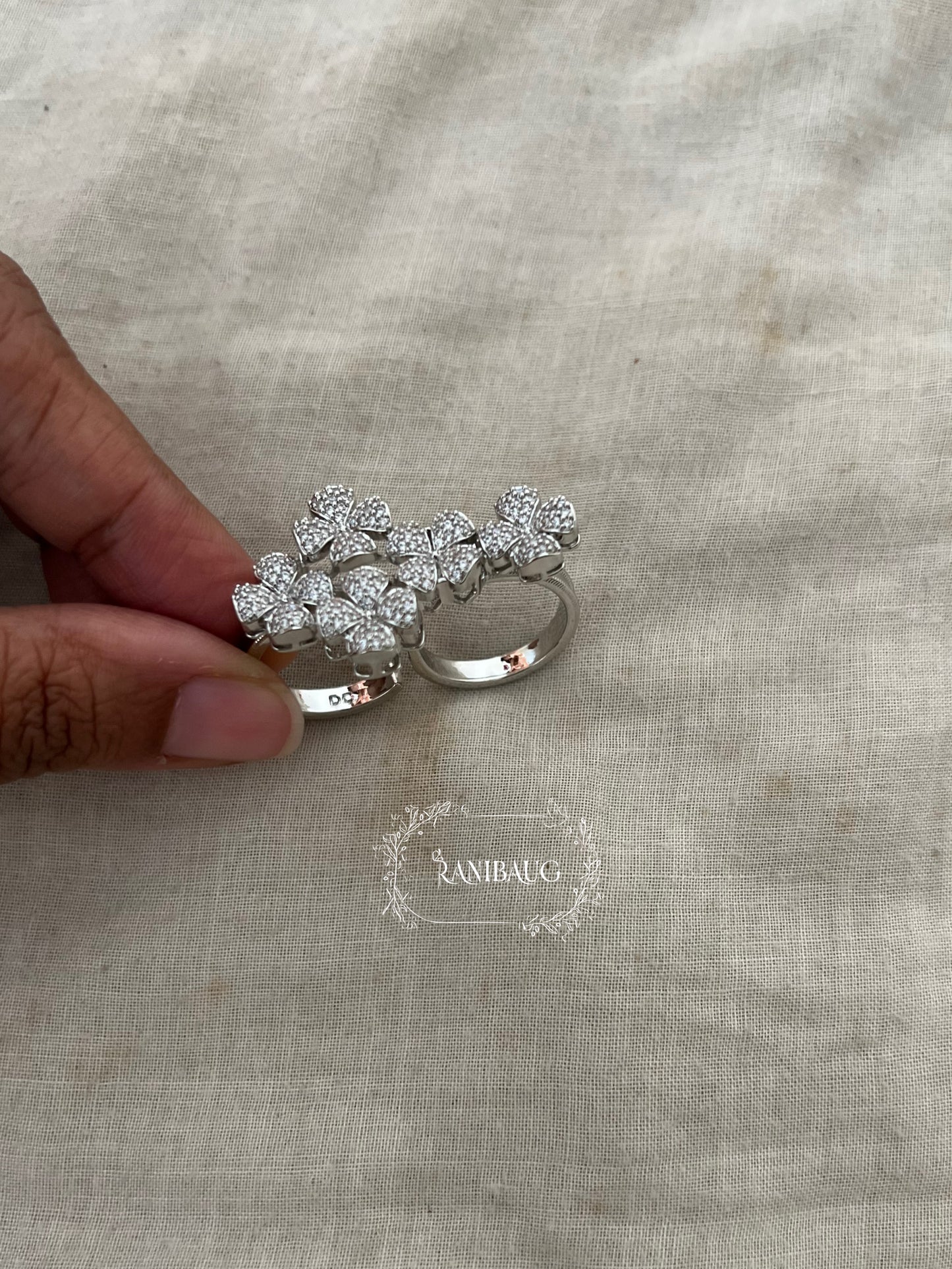 Aisha Floral Bloom Luxe Diamond Dual Finger Ring Jewelry By Ranibaug