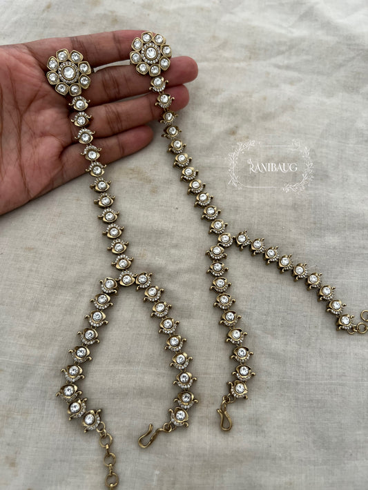Aisha Floral Motif Victorian Finish Polki Kundan Studded Haath Phool Hand Harness Jewellery By Ranibaug
