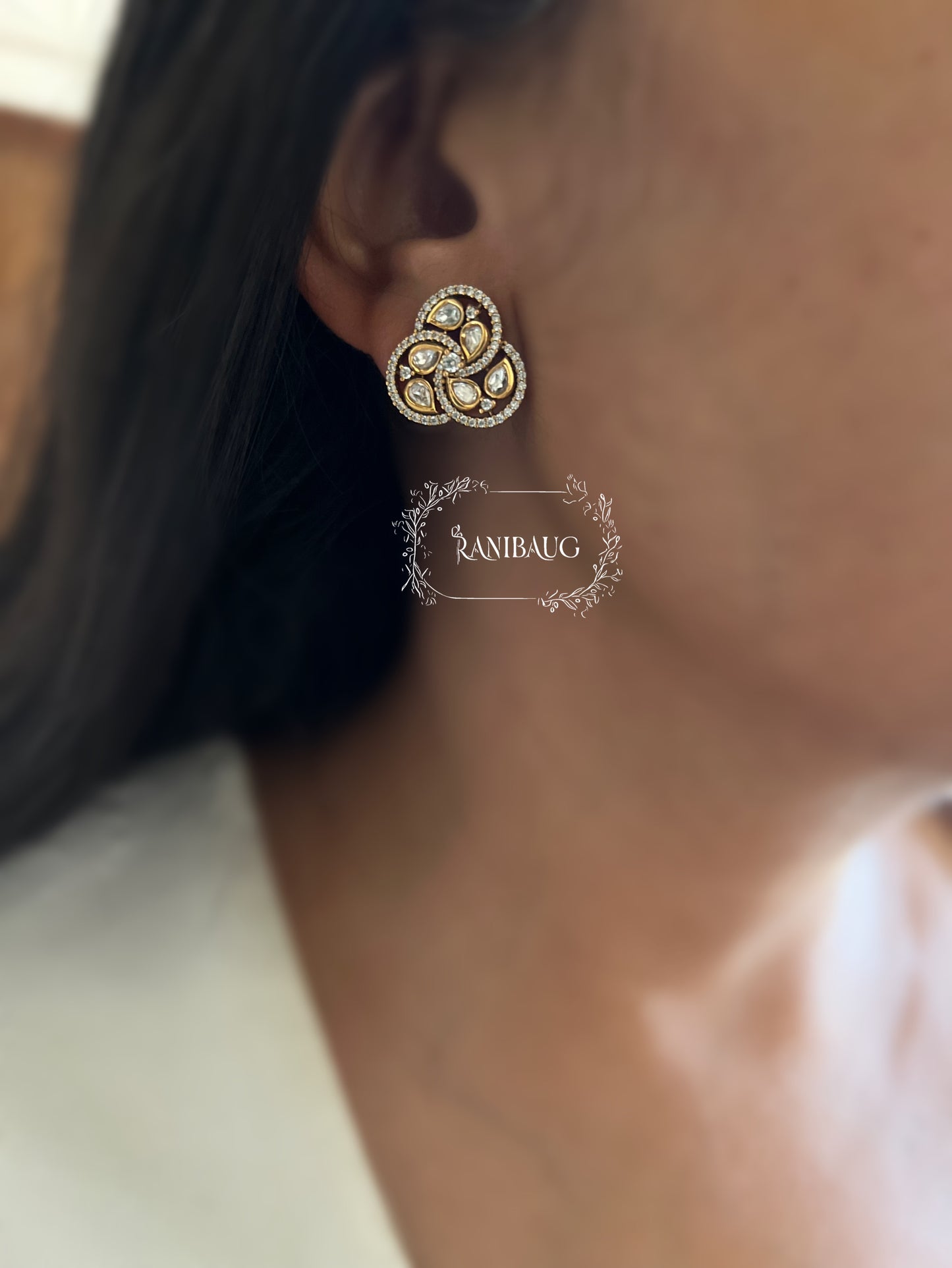 Akanksha Polki Leaf Clover Studs In Rich Gold Finish Festive Jewelry By Ranibaug