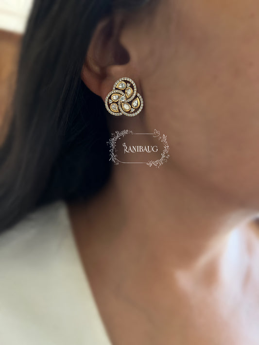 Akanksha Polki Leaf Clover Studs In Rich Gold Finish Festive Jewelry By Ranibaug