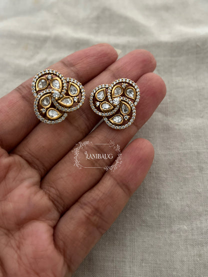 Akanksha Polki Leaf Clover Studs In Rich Gold Finish Festive Jewelry By Ranibaug