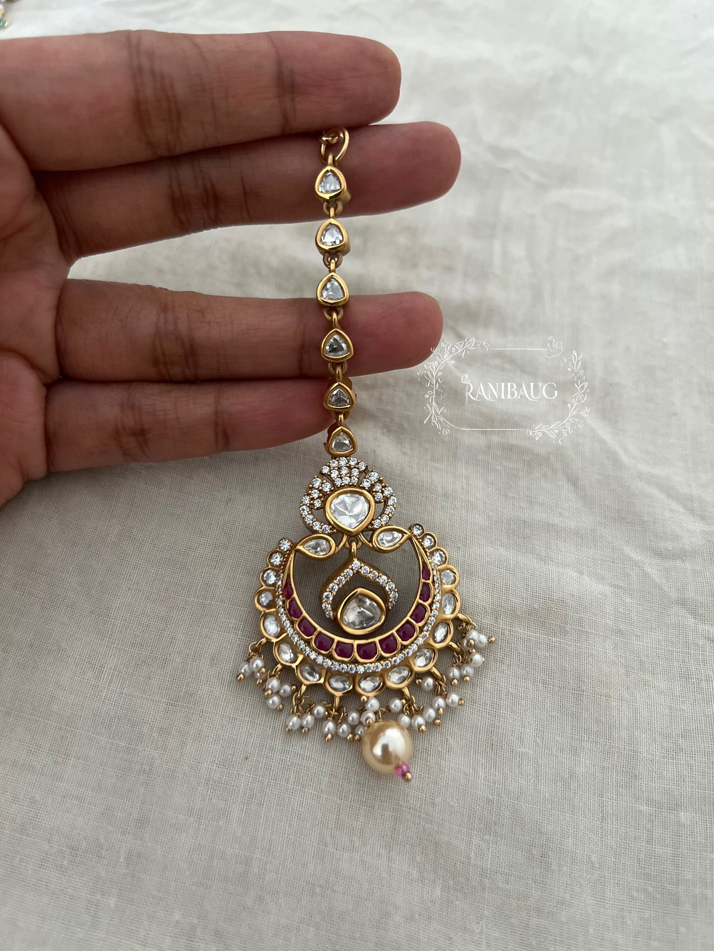 Akansha Polki Kundan Pearl Maang Tikka By Ranibaug