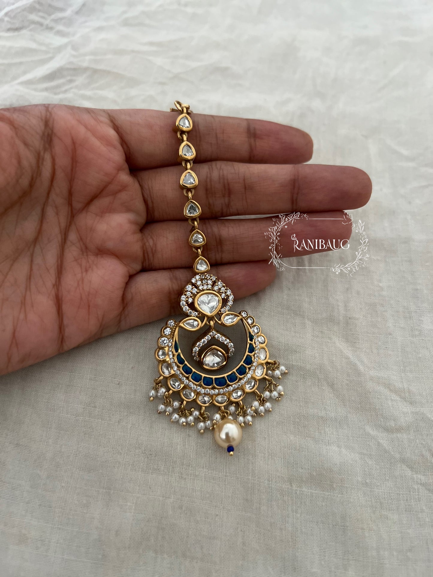 Akansha Polki Kundan Pearl Maang Tikka By Ranibaug