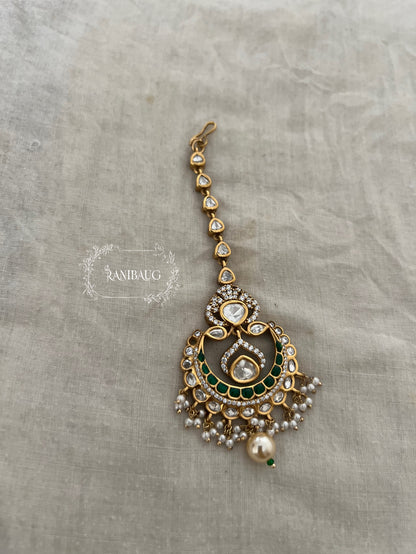 Akansha Polki Kundan Pearl Maang Tikka By Ranibaug