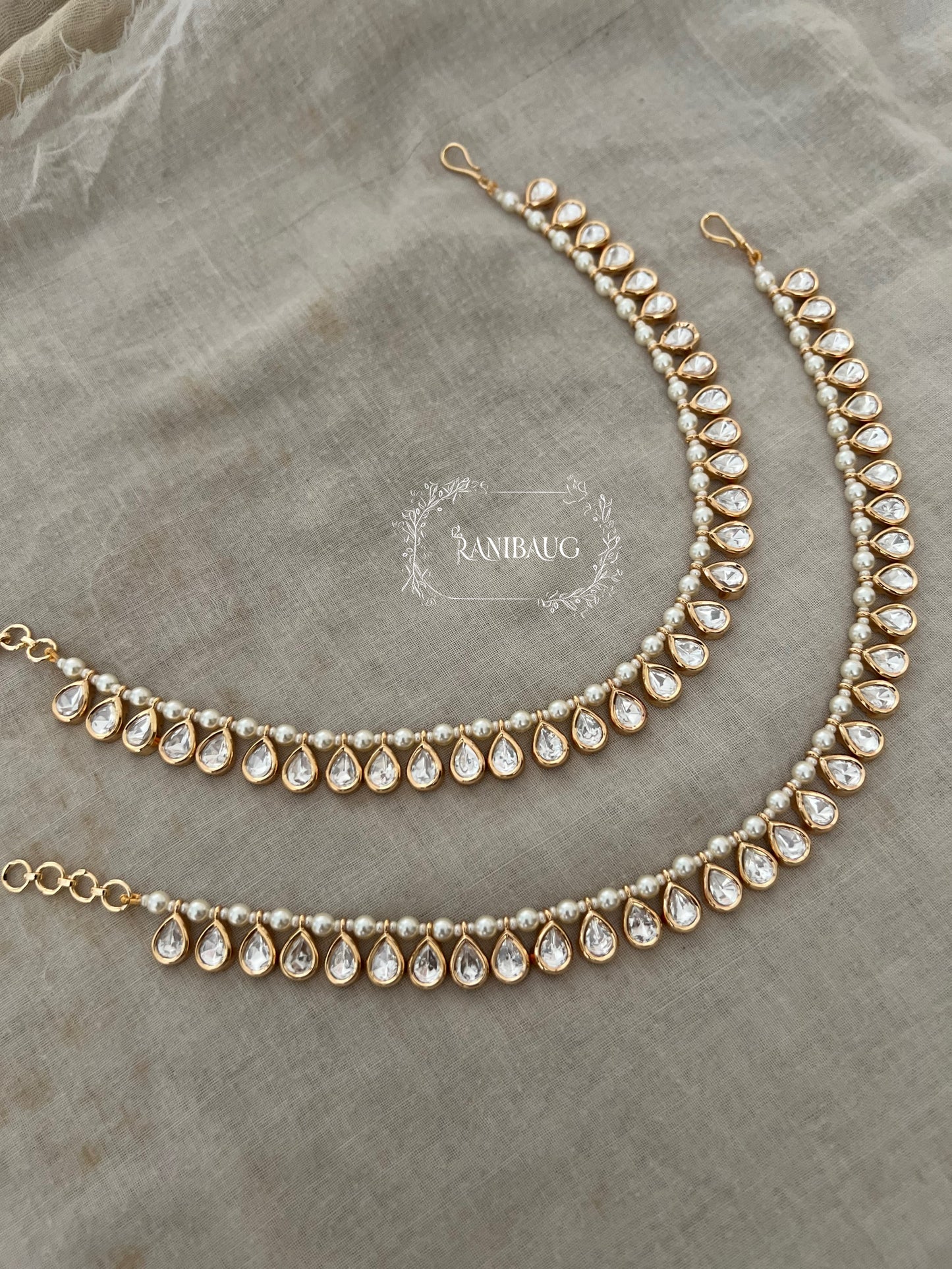 Akira Teardrop Kundan Polki Gold Tone Traditional Anklet By Ranibaug