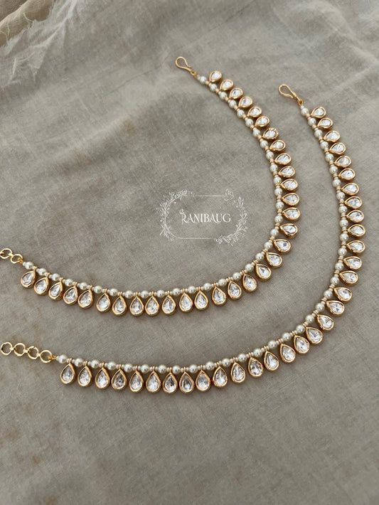Akira Teardrop Kundan Polki Gold Tone Traditional Anklet By Ranibaug