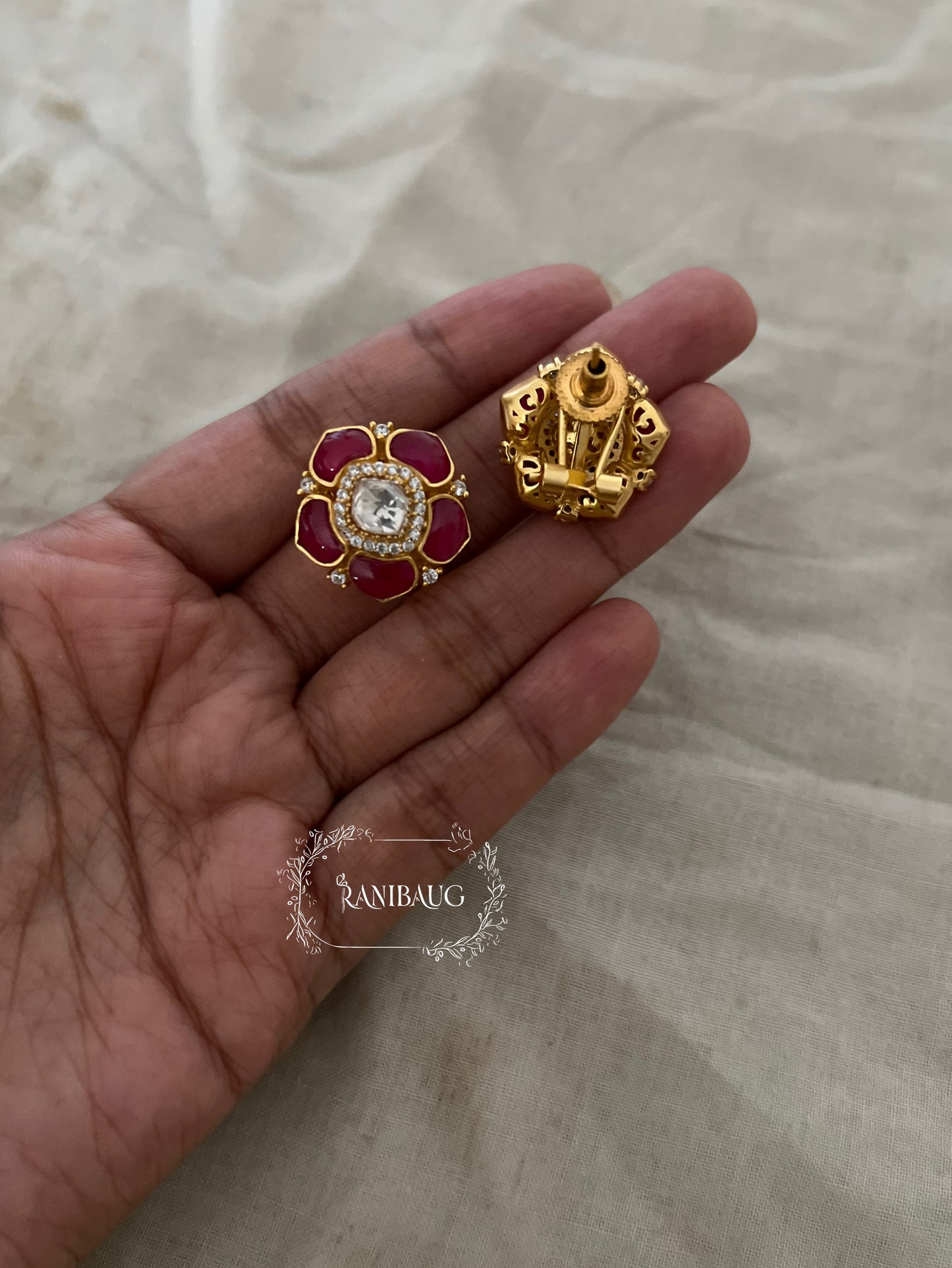 Akriti Floral Designer Rich Gold Finish Classic Festive Ear Studs By Ranibaug