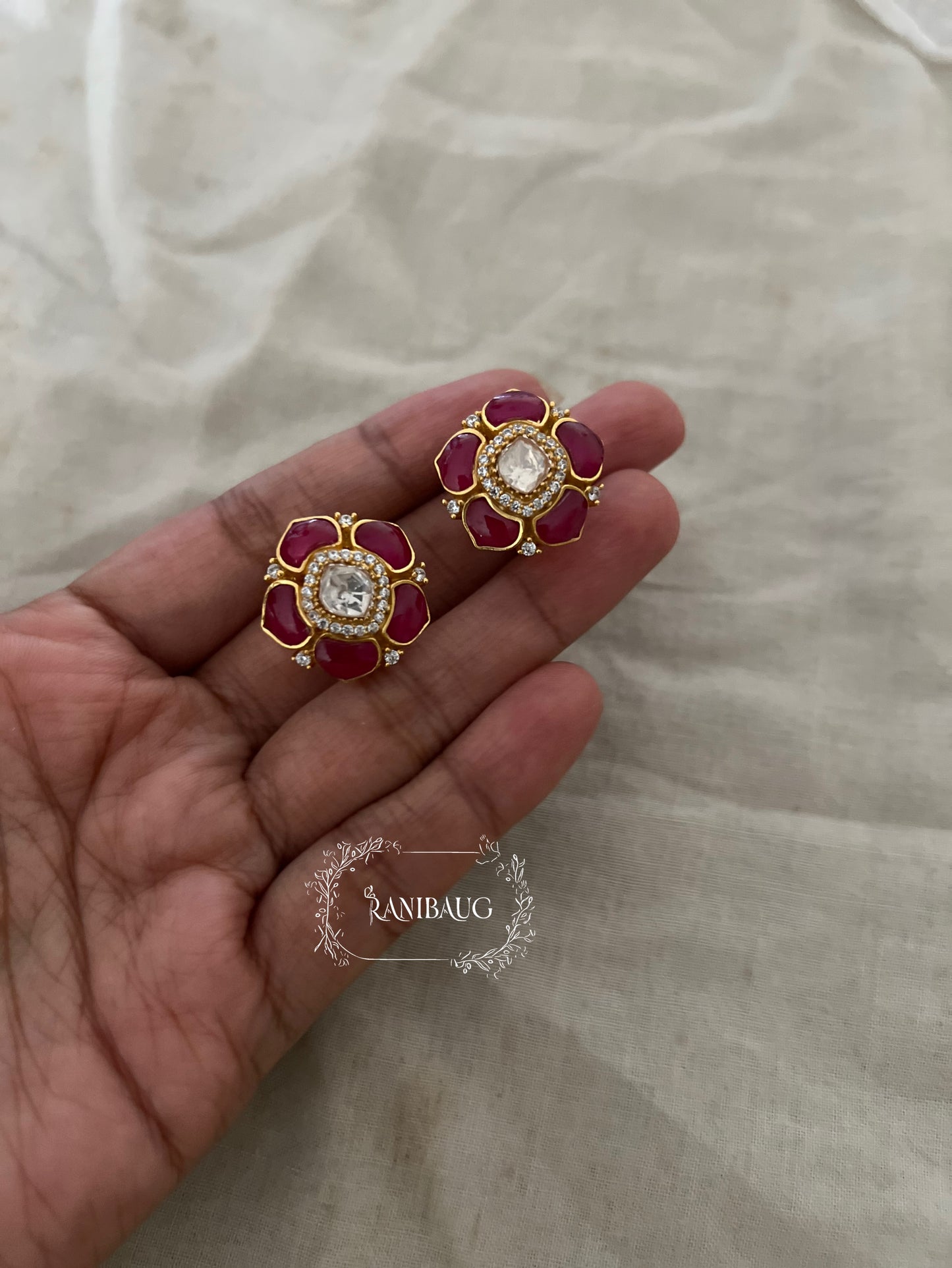 Akriti Floral Designer Rich Gold Finish Classic Festive Ear Studs By Ranibaug
