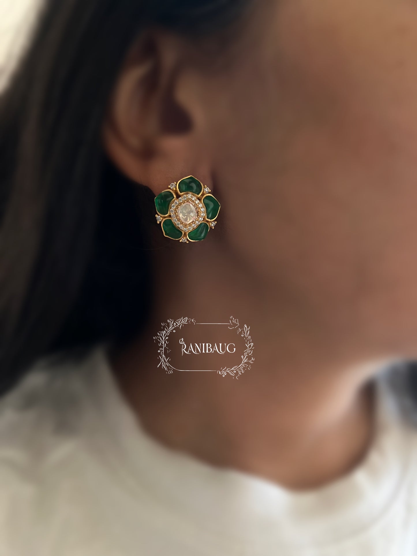 Akriti Floral Designer Rich Gold Finish Classic Festive Ear Studs By Ranibaug