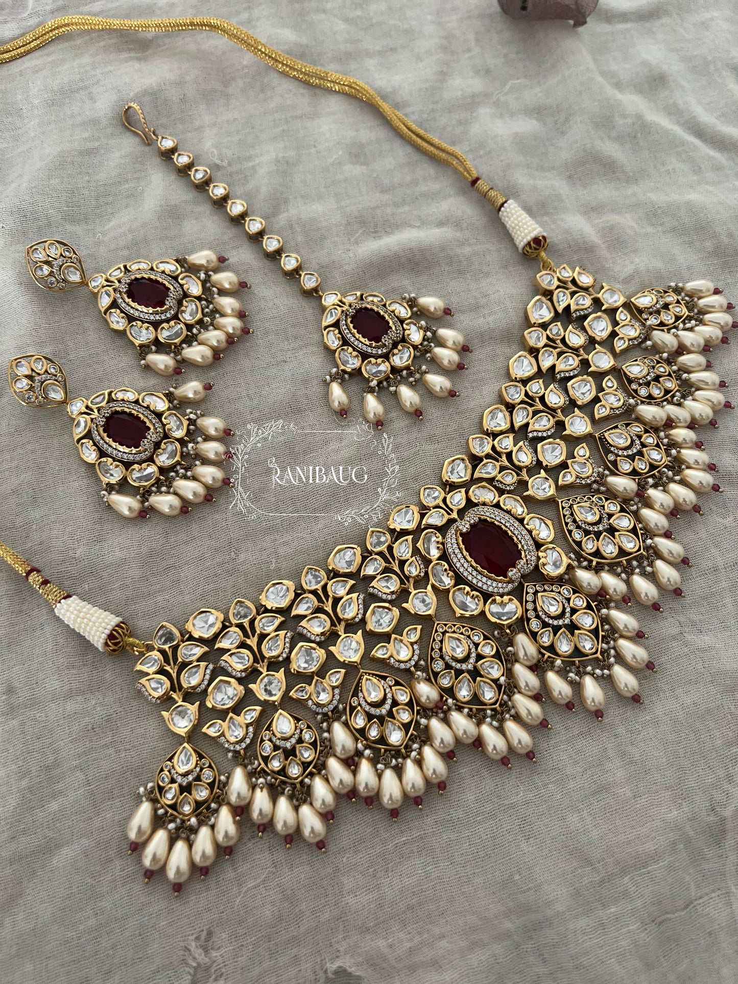 Akriti Heavy Jadau Kundan Work Gold Plated Jewellery Set By Ranibaug