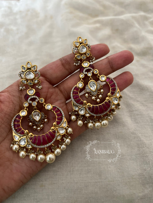 Akriti Statement Polki Kundan And Pearl Meenakali Weddig Earrings By Ranibaug
