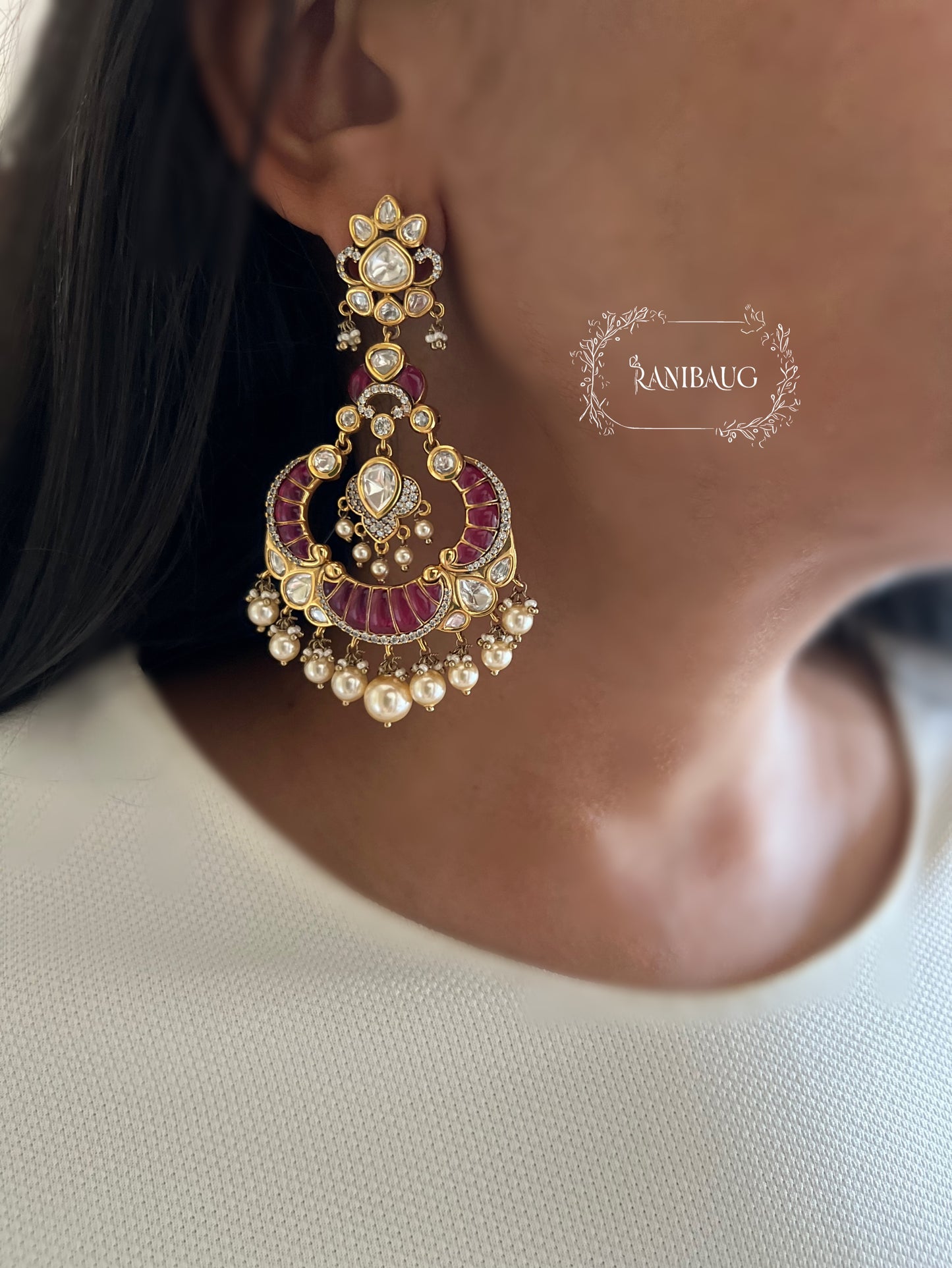 Akriti Statement Polki Kundan And Pearl Meenakali Weddig Earrings By Ranibaug