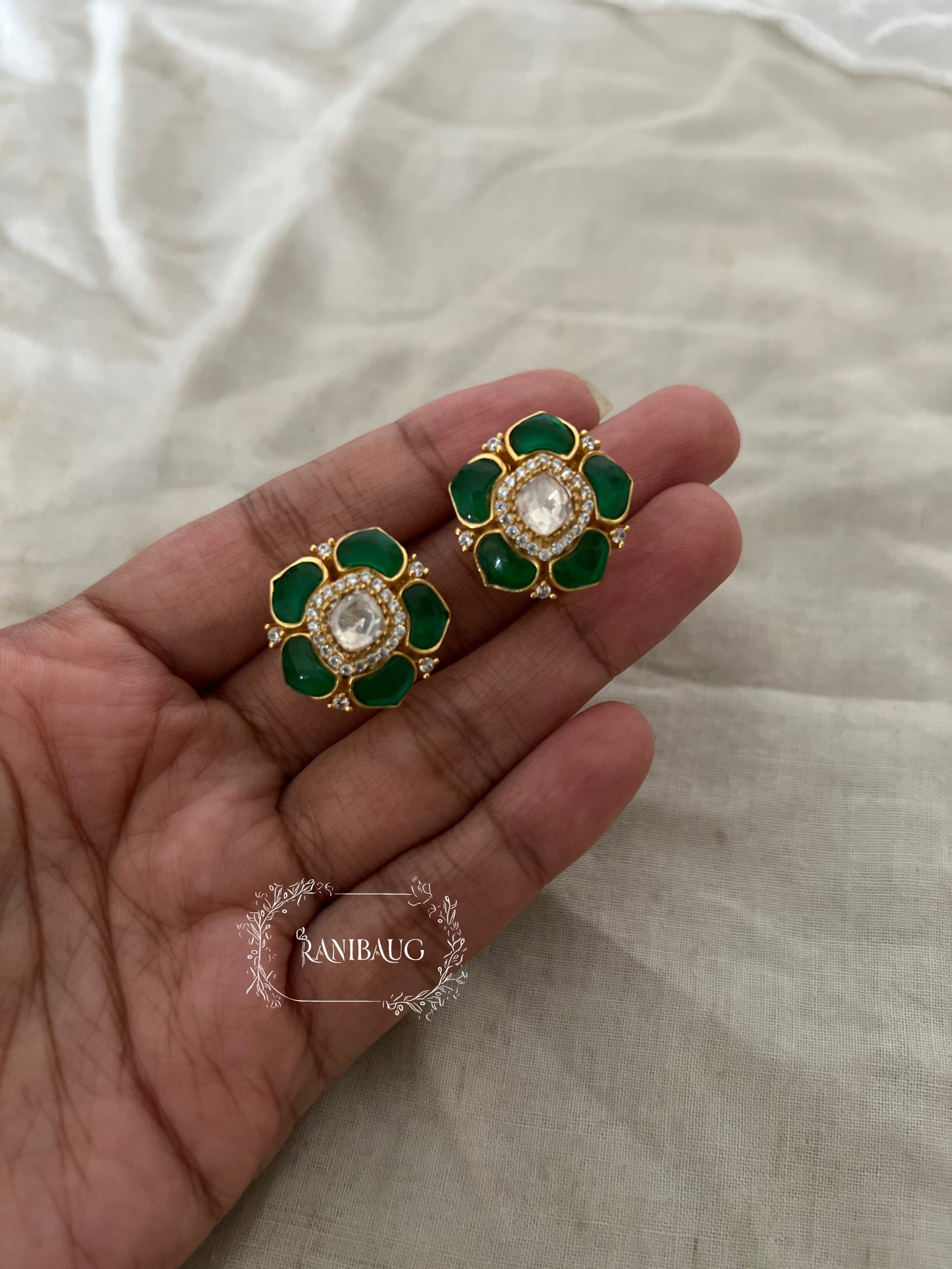 Akriti Floral Designer Rich Gold Finish Classic Festive Ear Studs By Ranibaug