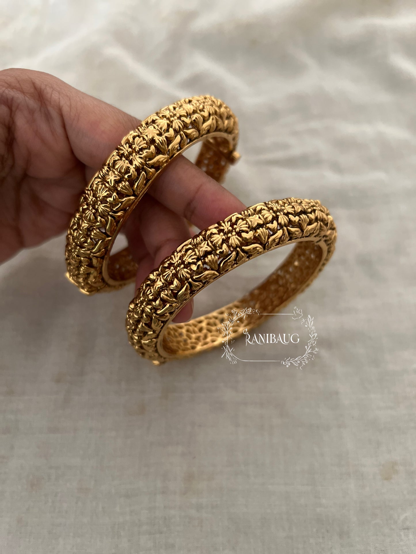 Akshara Heritage Floral Motif Gold Bangles By Ranibaug