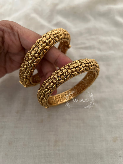 Akshara Heritage Floral Motif Gold Bangles By Ranibaug