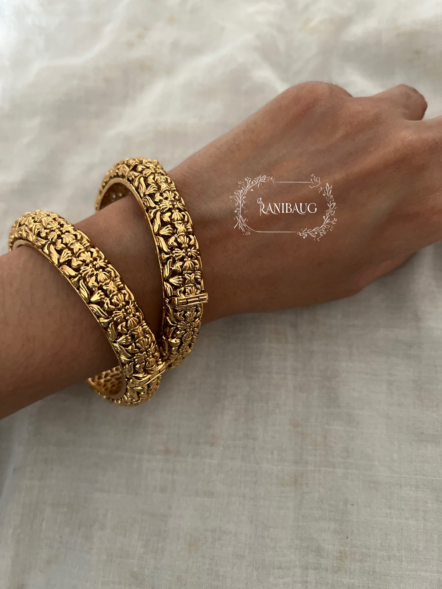 Akshara Heritage Floral Motif Gold Bangles By Ranibaug