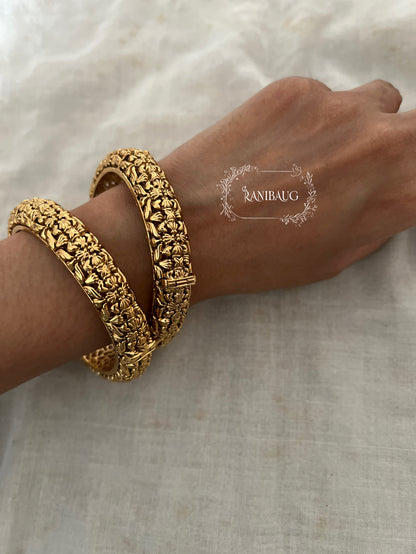 Akshara Heritage Floral Motif Gold Bangles By Ranibaug
