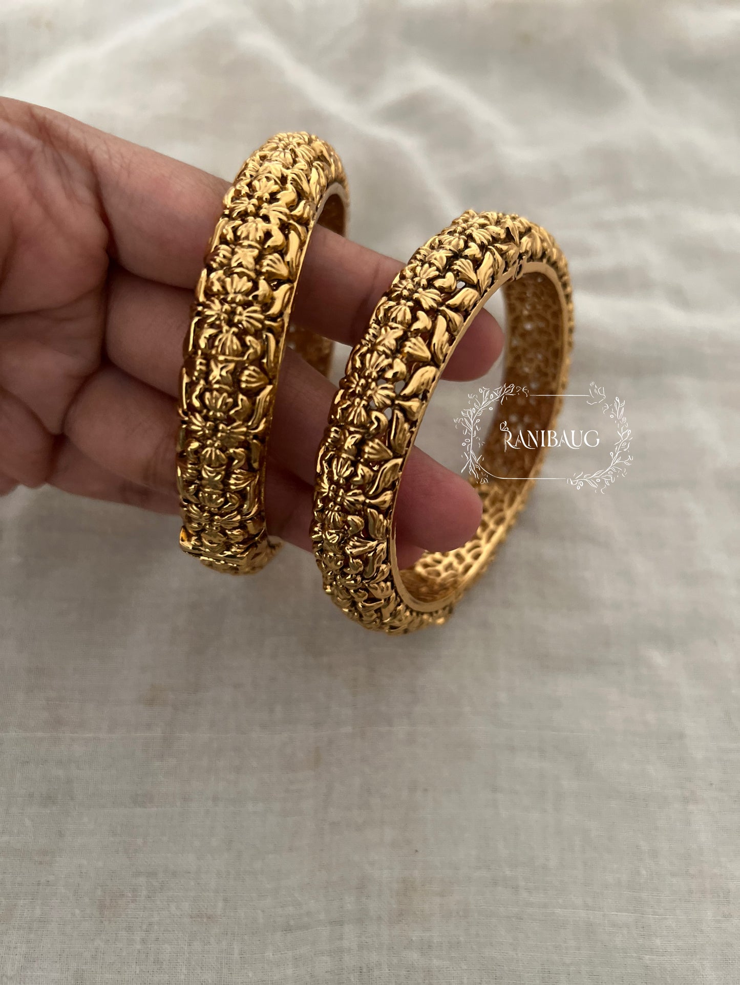 Akshara Heritage Floral Motif Gold Bangles By Ranibaug