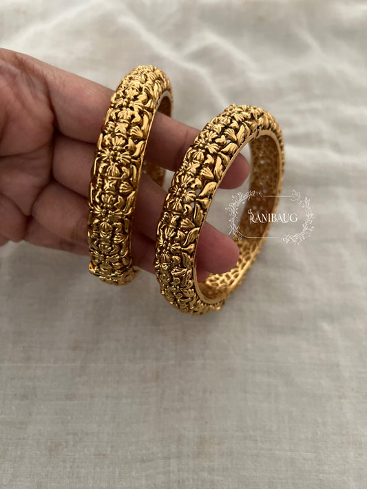 Akshara Heritage Floral Motif Gold Bangles By Ranibaug