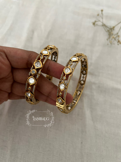 Akshara Kundan Gold Finish Geometric Link Design Bangle By Ranibaug