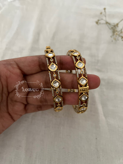 Akshara Kundan Gold Finish Geometric Link Design Bangle By Ranibaug