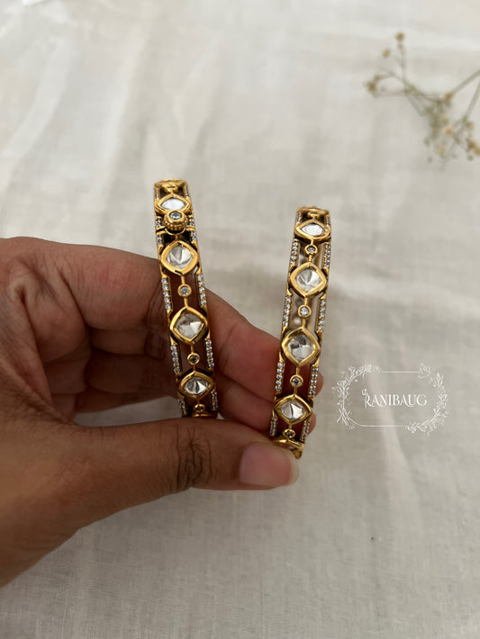 Akshara Kundan Gold Finish Geometric Link Design Bangle By Ranibaug