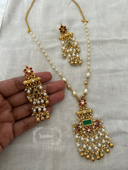 Akshata Multicolor Gold Finish Heritage Temple Jewellery Set By Ranibaug