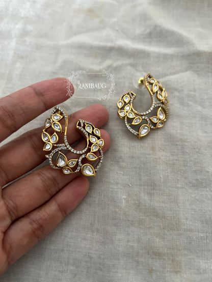 Alina Leaf Vines Premium Gold Finish Polki Leaves Ear Studs Earrings By Ranibaug