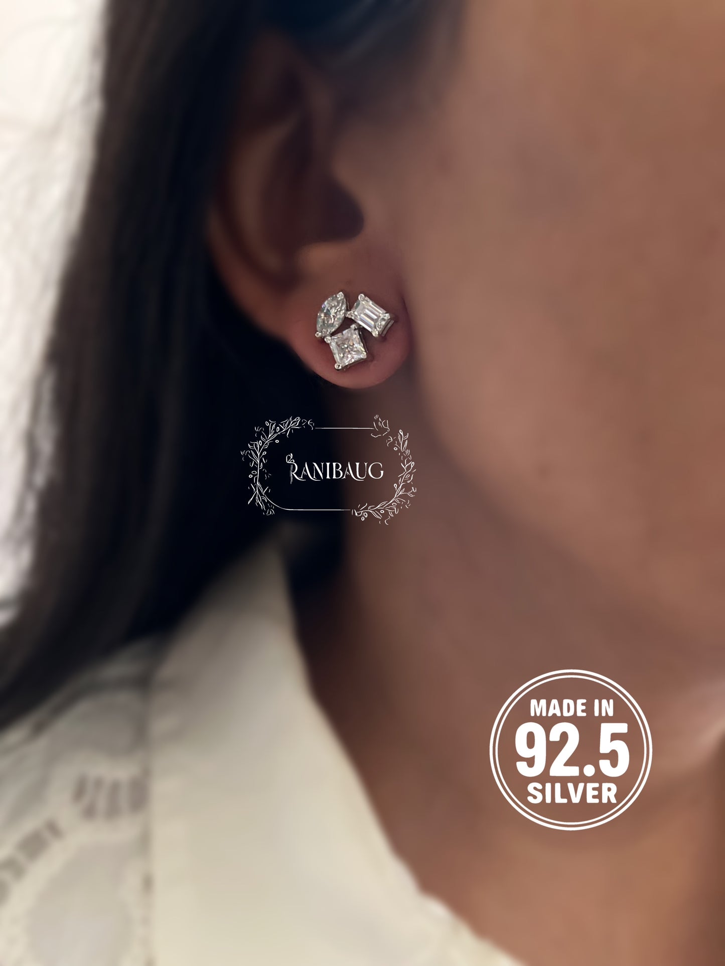 Alina Trio Motif 92.5 Silver Classic Ear Studs By Ranibaug