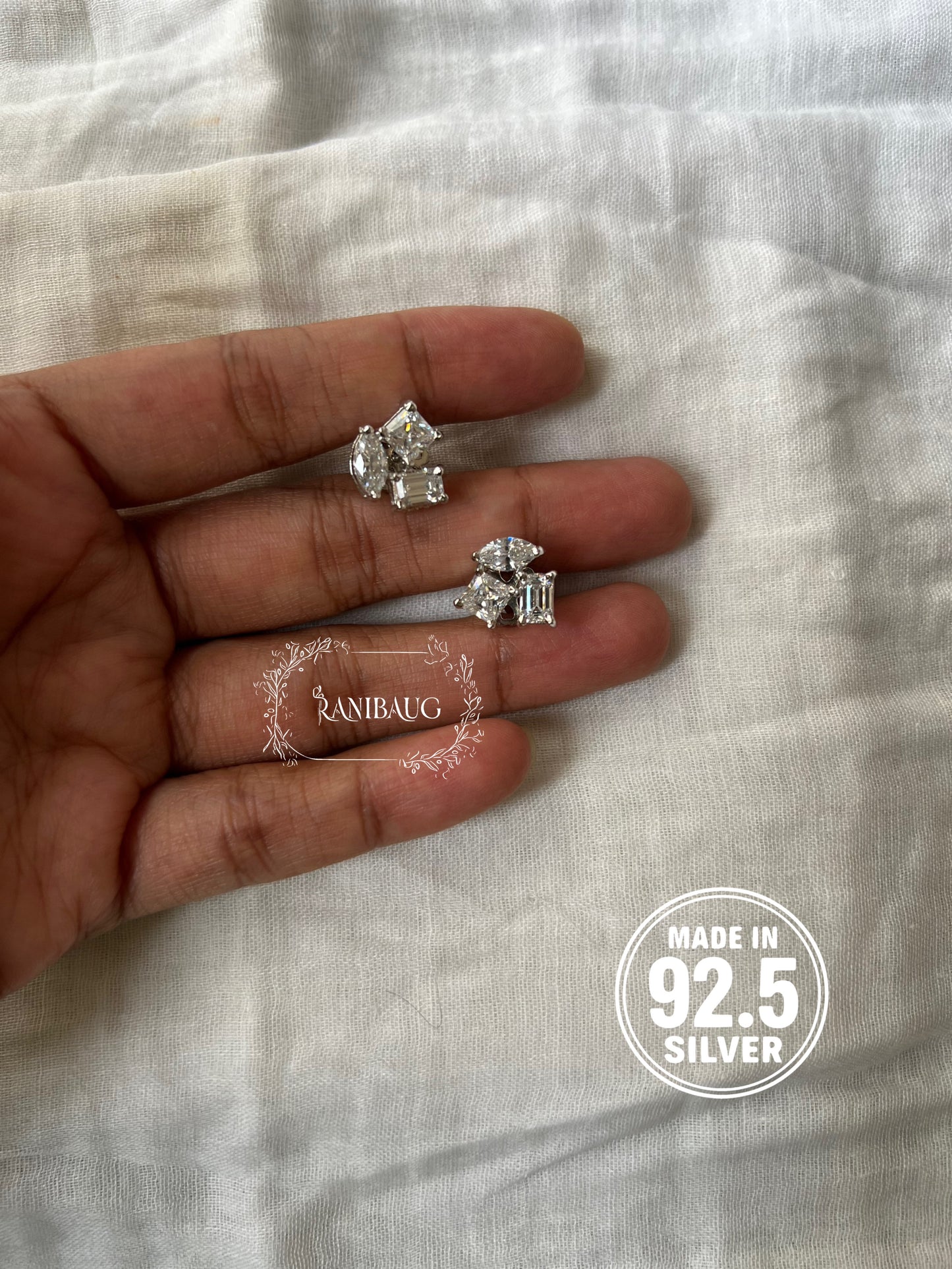 Alina Trio Motif 92.5 Silver Classic Ear Studs By Ranibaug