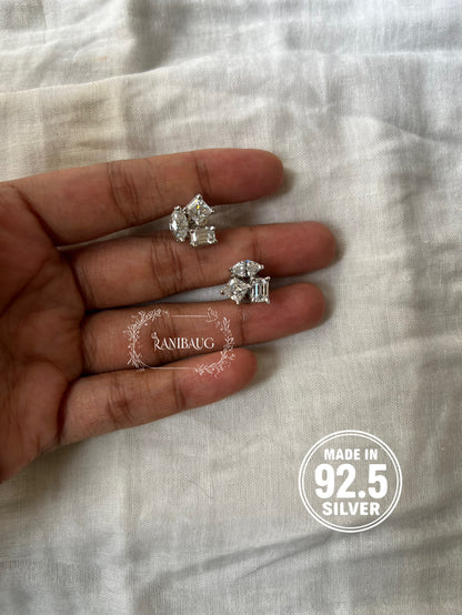 Alina Trio Motif 92.5 Silver Classic Ear Studs By Ranibaug