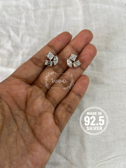 Alina Trio Motif 92.5 Silver Classic Ear Studs By Ranibaug