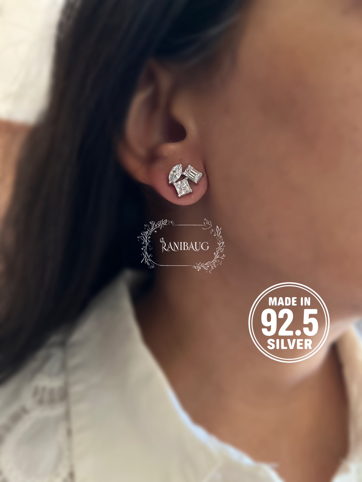 Alina Trio Motif 92.5 Silver Classic Ear Studs By Ranibaug
