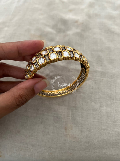 Alka Gold Finish Mossainite Polki Bracelet By Ranibaug