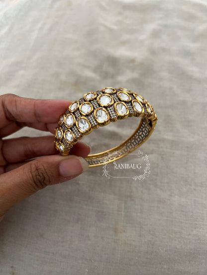Alka Gold Finish Mossainite Polki Bracelet By Ranibaug