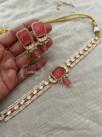 Amara Gemstone Centered Pearl Choker Set By Ranibaug