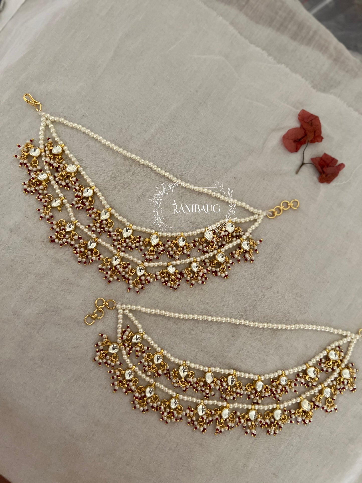 Amara Gold Kundan Pearls Bridal Hair Chain Jewelry By Ranibaug