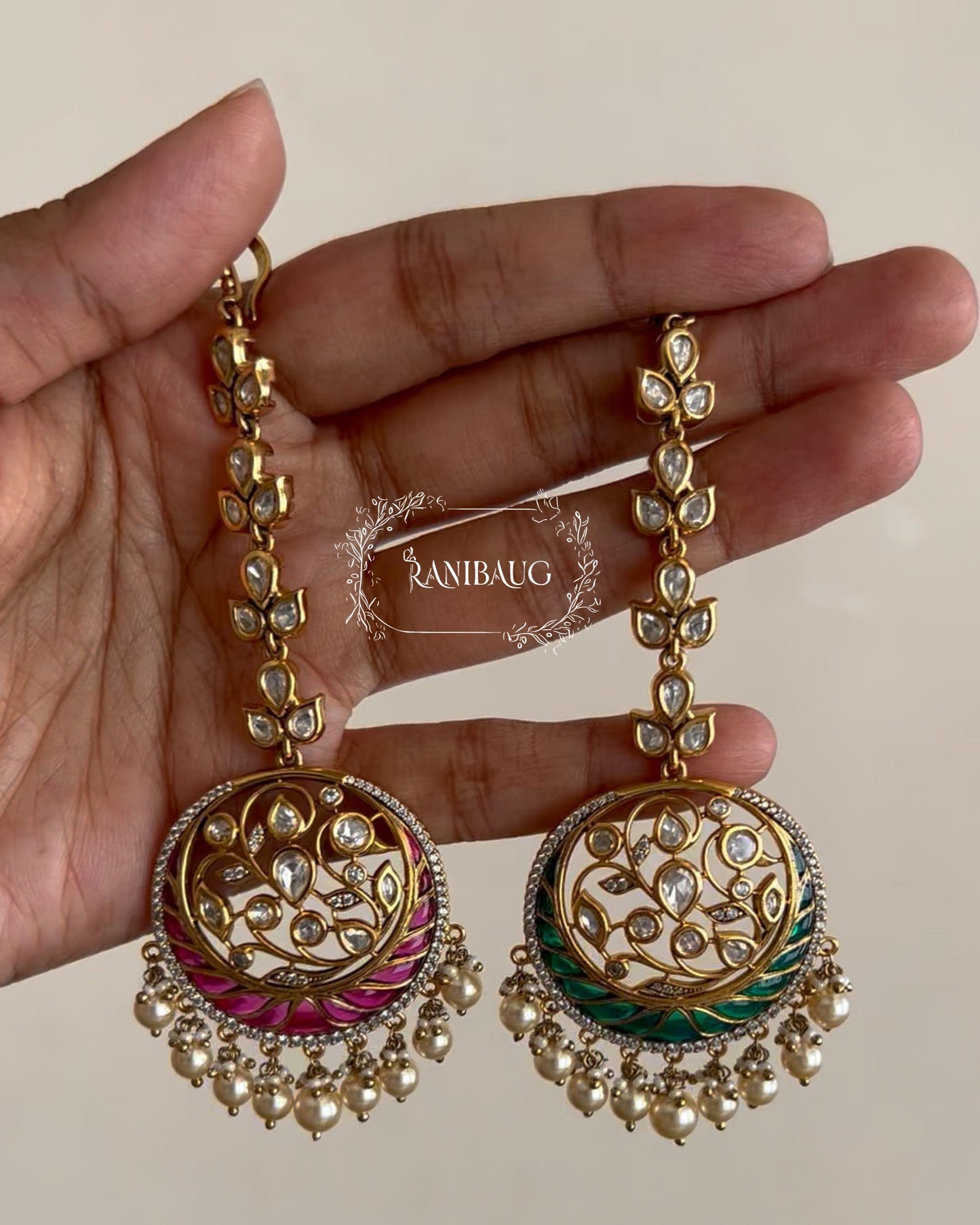 Amara Polki Pearl Adorned Royal Floral Fine Gold Plated Maang Tikka Jewellery By Ranibaug