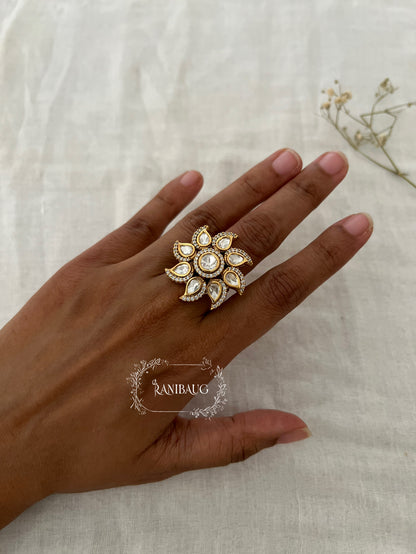 Amayra Polki Floral Gold Finish Festive Ring Jewelry By Ranibaug