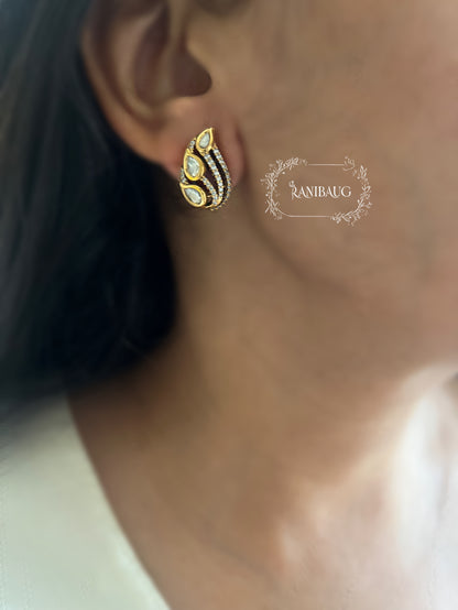 Ambika Antique Paisley Kundan Polki Studs | Dual-Tone Ethnic Earrings By Ranibaug