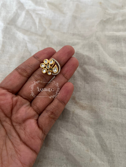 Amira Bloom Floral Bud Kundan Studded Gold Finish Minimal Cute Ring By Ranibaug