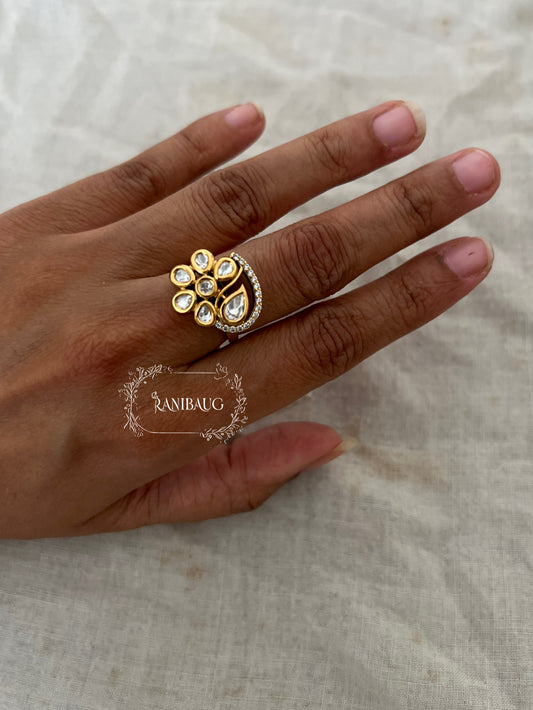 Amira Bloom Floral Bud Kundan Studded Gold Finish Minimal Cute Ring By Ranibaug
